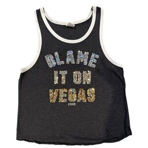 PINK by Victoria’s Secret Black Sequin Las Vegas Tank Top Size Small PM
